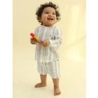 Beige Striped Cotton Shirt with Shorts - Set of 2