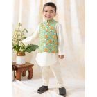 Cream Cotton Kurta with Bundi Jacket and Pants - Set of 3