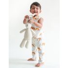 White Printed Cotton Unisex Jhabla with Pajama- Set of 2