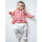 Red Checkerd Cotton Unisex Jhabla Set- Set of 3
