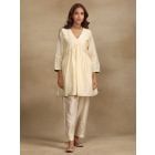 Ivory Hand Embroidered Chanderi Silk Kurta with Slip and Pants- Set of 2