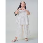 White Cotton Lurex Top with Culottes- Set of 2
