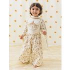 Cream Printed Cotton Embroidered Co-ord Set - Set of 3