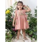 Pink Embroidered Cotton Dress with Bloomer and Headband- Set of 3