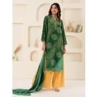 Green Bandhani Printed Muslin Suit- Set of 3