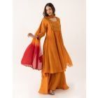 Orange Embroidered Chiffon Suit- Set of 3