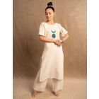 Off White Patch Work Cotton Kurta with Pants - Set of 2