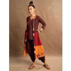 Maroon Cotton Top with Shrug and Dhoti Pants - Set of 3