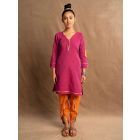 Pink Patch Work Cotton Kurta with Dhoti Pants - Set of 2