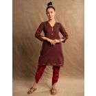 Maroon Patch Work Cotton Kurta with Dhoti Pants - Set of 2
