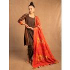Orange Printed Cotton Linen Dupatta