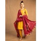 Yellow Printed Cotton Linen Suit - Set of 3