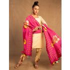 Pink Printed Cotton Linen Dupatta