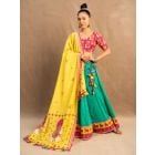 Green Cotton Linen Lehenga Set - Set of 3