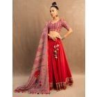 Red Cotton Linen Lehenga Set - Set of 3