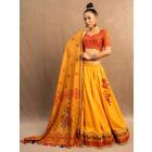 Yellow Cotton Linen Lehenga Set - Set of 3
