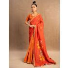 Orange Printed Cotton Linen Saree