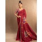 Maroon Printed Cotton Linen Saree