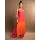 Pink Orange Printed Cotton Linen Kurta with Palazzo - Set of 2