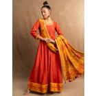 Mustard Yellow Printed Cotton Linen Dupatta