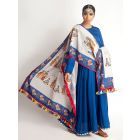 Blue Cotton Linen Kurta with Printed Dupatta - Set of 2