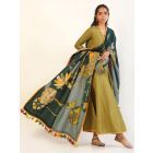 Green Cotton Linen Kurta with Printed Dupatta - Set of 2