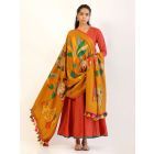 Orange Cotton Linen Kurta with Printed Dupatta - Set of 2