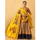 Beige Cotton Linen Kurta with Printed Dupatta - Set of 2