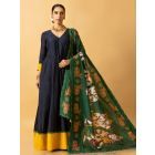 Blue Cotton Linen Kurta with Printed Dupatta - Set of 2
