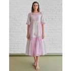 White Pink Hand Block Printed Chanderi Dress with Slip