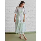 White Green Hand Block Printed Chanderi Dress with Slip