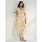 Yellow Pink Printed Cotton Kurta