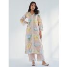 Peach Printed Cotton Kurta