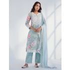 Blue Printed Cotton Suit- Set of 3