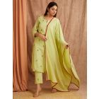 Mint Green Embroidered Cotton Linen Suit - Set of 3