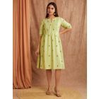 Mint Green Embroidered Cotton Linen Dress