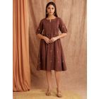 Brown Embroidered Cotton Linen Dress
