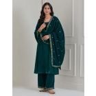 Green Embroidered Velvet Anarkali Suit - Set of 3