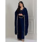 Blue Embroidered Velvet Anarkali Suit - Set of 3