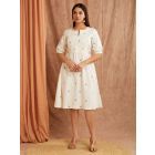 White Embroidered Cotton Linen Dress