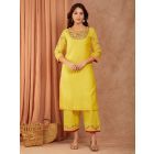 Lemon Yellow Embroidered Cotton Pants