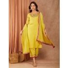 Lemon Yellow Embroidered Chanderi Dupatta