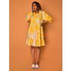 White Yellow Printed Viscose Dress