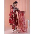 Red Printed Viscose Organza Dupatta