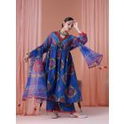 Blue Printed Viscose Organza Dupatta