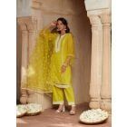 Yellow Embroidered Viscose Organza Dupatta