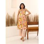 Peach Printed Cotton Kurta