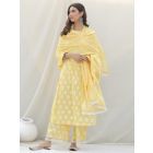 Yellow Hand Block Printed Cotton Dupatta