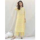 Yellow Hand Block Printed Cotton Kurta with Palazzo- Set of 2