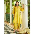 Yellow Embroidered Cotton Pants